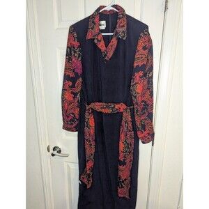 Leslie Fay Fit And Flare Dress Size 14 Blue Red Pink Below Knee VTG With Scarf